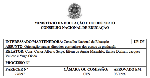 Parecer CNE/CES nº 776/97, 03/12/1997