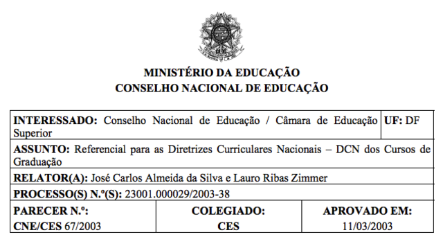 Parecer CNE/CES nº 67/2003, 11/03/2003