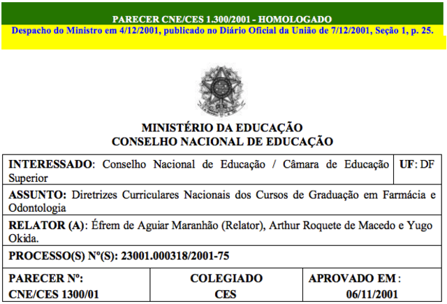 Parecer CNE/CES nº 1300/2001, 06/11/2001