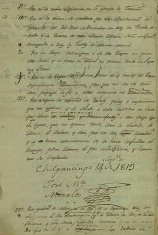 14 de septiembre de 1813 -Sentimientos de la Nación