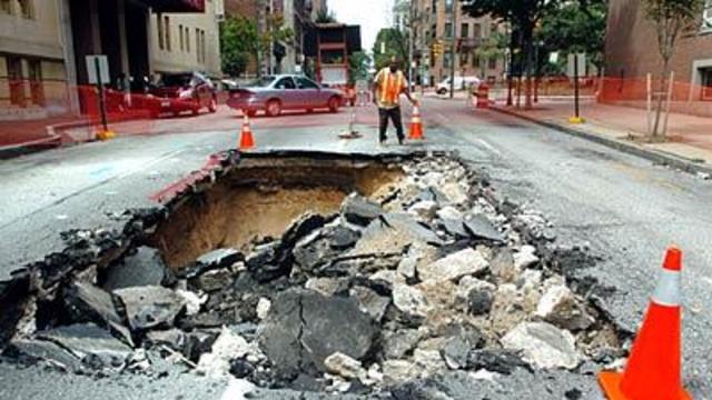 Sinkhole opens on Cathedral Street in Mount Vernon, MD