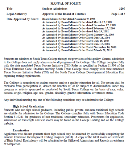 South Texas College Admission Requirements