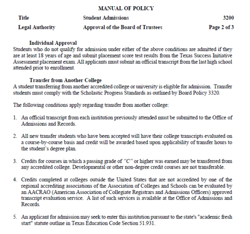 South Texas College Admission Requirements Cont'd