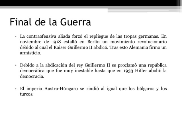 FIN DE LA PRIMERA GUERRA MUNDIAL