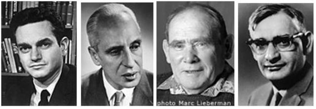 Marshall W. Nirenberg, Severo Ochoa, Har Gobind Khorana y Sydney Brenner.