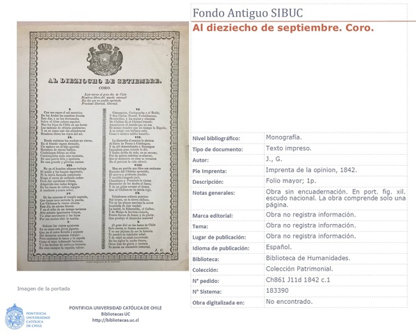 J.G. (1842). "Al dieziecho de setiembre. Coro"