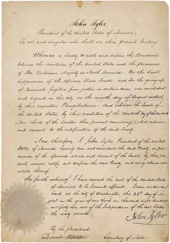 Webster–Ashburton Treaty Signed