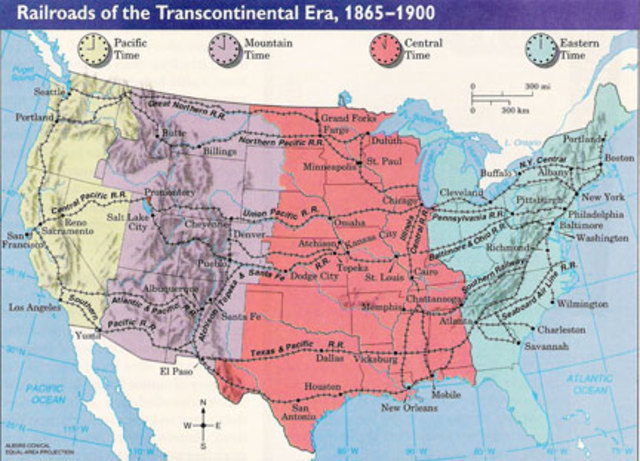 Railroads set up standard time zones