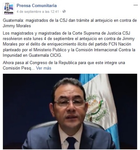 Corte da tramite al antejuicio contra el Presidente Jimmy Morales