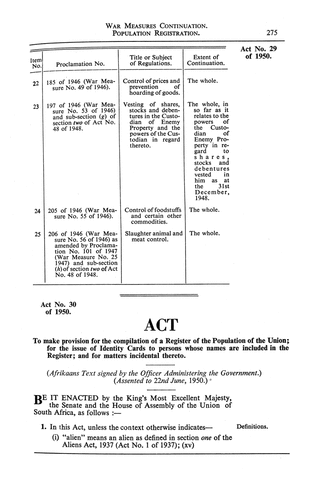 Population Registration Act No. 30