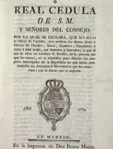Decreto do traballo liberal e manual, 1783