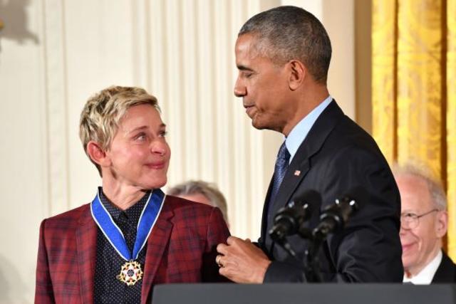 Barack Obama presents the Presidential Medal of Freedom to Ellen