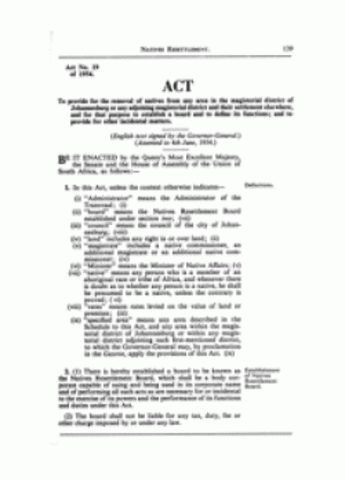 Natives Resettlement Act of 1954