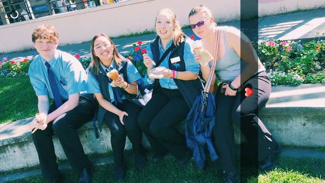 Eating ice cream after work