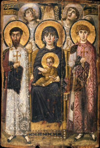 Virgin and child between Saint Thomas and George