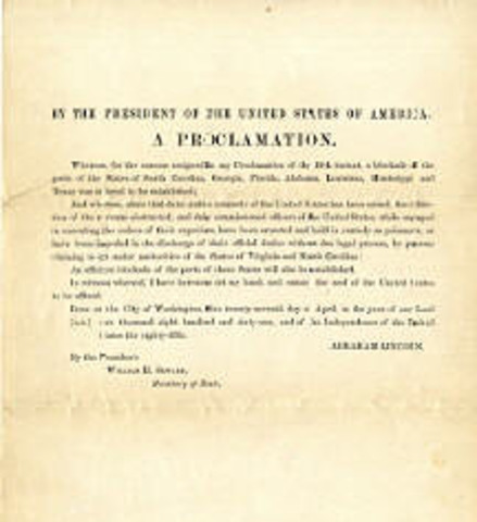 President Lincoln Issues Proclamtion of Blockade