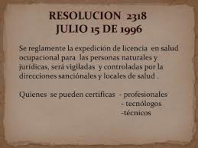 RESOLUCIÓN NÚMERO 2318 DE 1996 (JULIO 15)