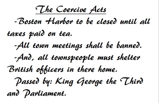 Parliament passed the Intolerable Acts