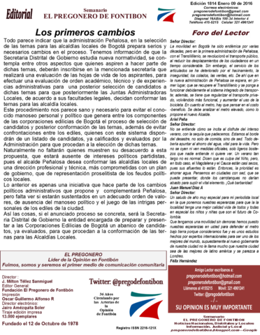 Creación Semanario el Pregonero de Fontibón