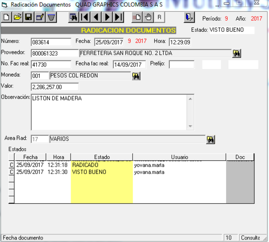 CODIGO DE RADICACION DE FACTURAS