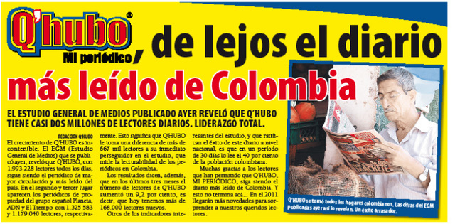 CIRCULACION PERIODICO POPULAR "QHUBO"