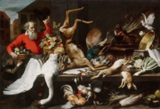 Still life With Dead Game, Fruits, and Vegetables in a Market