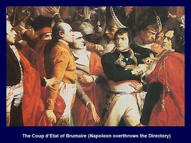 Napoleon conducts coup d'etat against Directory- establishes Consulate government