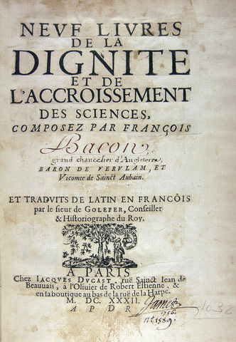 Publicación del libro De la dignidad y el conocimiento de la ciencia, de Francis Bacon