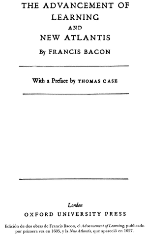 Francis Bacon escribió "El avance del conocimiento"