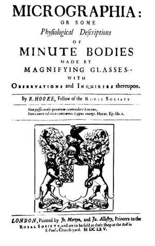 Frontispicio del libro Micrographia, de Robert Hooke