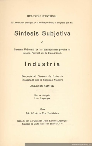 Publicación de Síntesis subjetiva, de August Comte