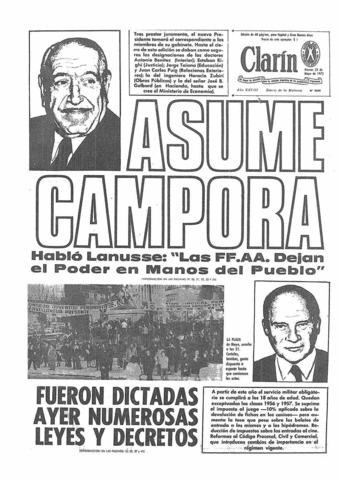 Campora asume la presidencia de la Nación