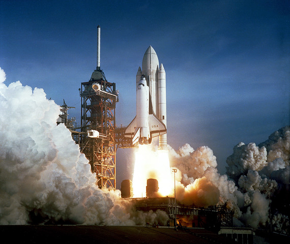 The first space shuttle was launched into space.