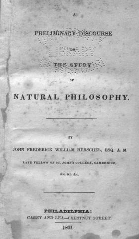 Se publica ''Preliminary discourse on natural philosophy'' de Herschel