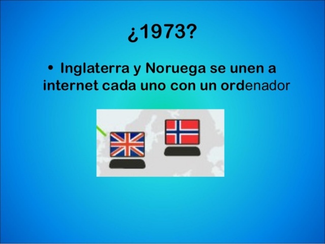 Inglaterra y Noruega se unen a internet, cada uno con un ordenador.