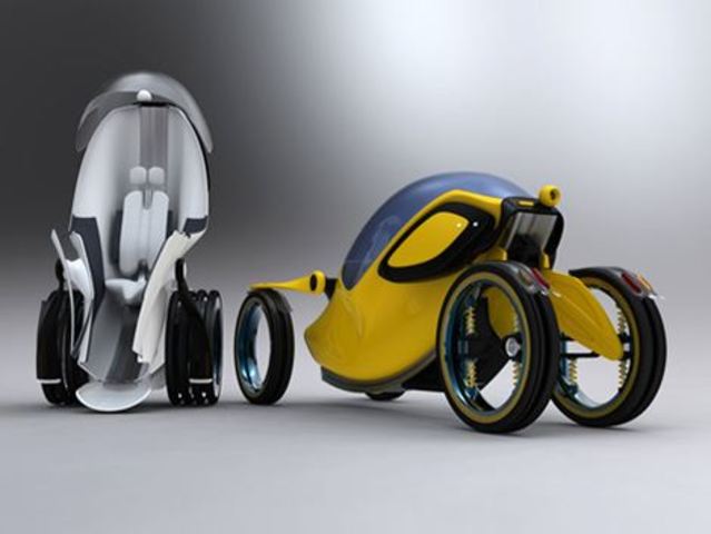 . SCARAB.  Este vehículo conceptual es elegante, aerodinámico y recuerda vagamente a una motocicleta, pero también está cerrado, con espacio suficiente para equipaje, es alimentado por baterías,