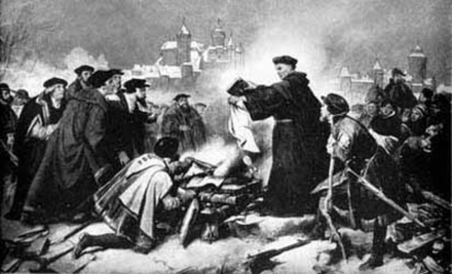 Martin Luther burns the Papal bull