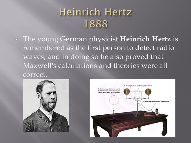 1888: Heinrich Hertz detects and produces radio waves.