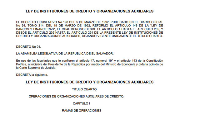 Ley de Instituciones de Crédito y Organizaciones Auxiliares -LICOA-
