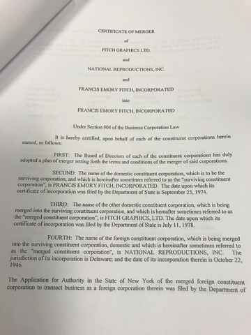 Merger into Francis Emory Fitch Incorporated