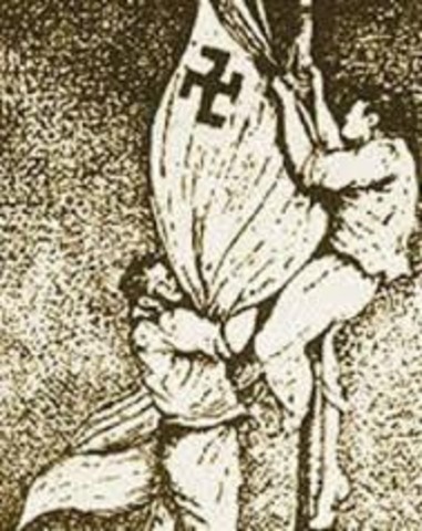 Ο Μανόλης Γλέζος και ο Απόστολος Σάντας κατεβάζουν τη ναζιστική σημαία από την Ακρόπολη