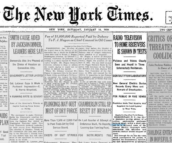 1928: A radio statio in NYC, WRNY begins to broadcast television shows