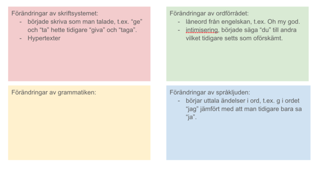 Språkförändring - sen nusvenska