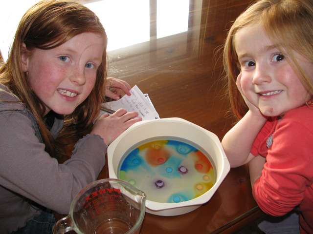 Working hard  - experimenting in science with my two girls Rebekah aged 8 & Olivia aged 5.