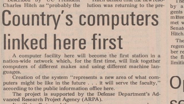 computers at Stanford and UCLA connected for the first time