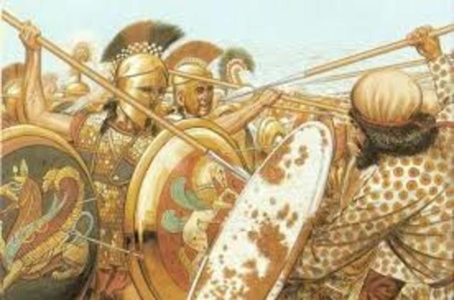 Macedonians meet the Athenians and Thebans in battle at Chaeronea