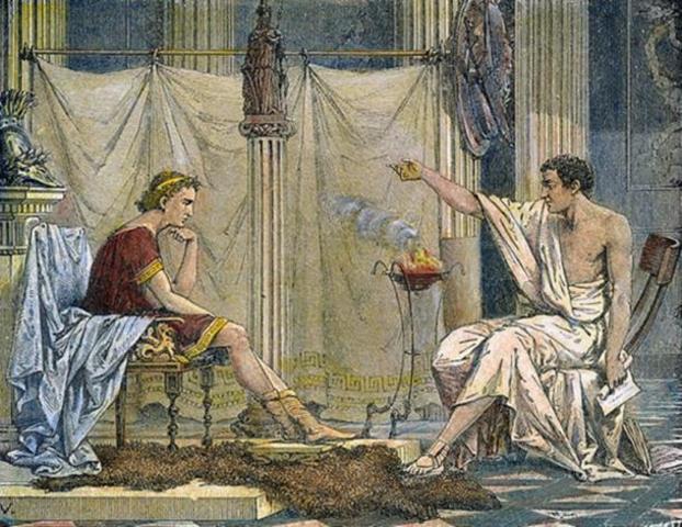 Philip hires Aristotle to tutor Alexander.