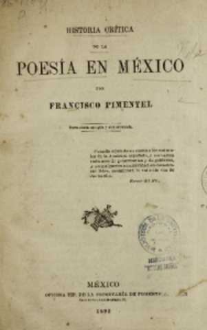 Siglo XIX: Francisco Pimentel "Historia crítica de la poesía en México"