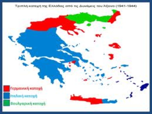 Η Ελλάδα χωρίζεται σε τρεις ζώνες Κατοχής (γερμανική - ιταλική - βουλγαρική)