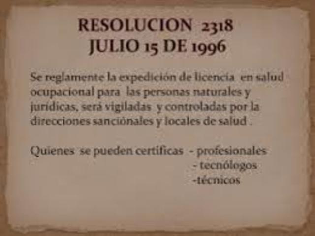 RESOLUCIÓN NUMERO 2318 DE 1996
